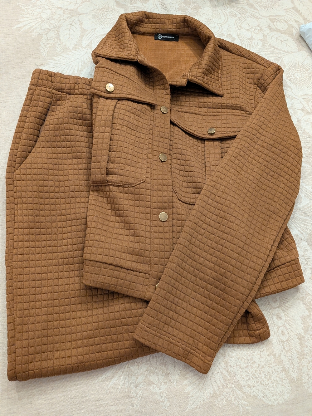 Quilted Jogger Matching Set In Camel - Picture 2 of 3